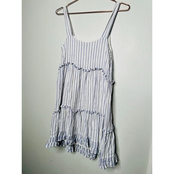 RAILS Blue White Scoop Neck Linen Blend Ruffled Tiers Sandy A-Line Dress Size S - Picture 7 of 10